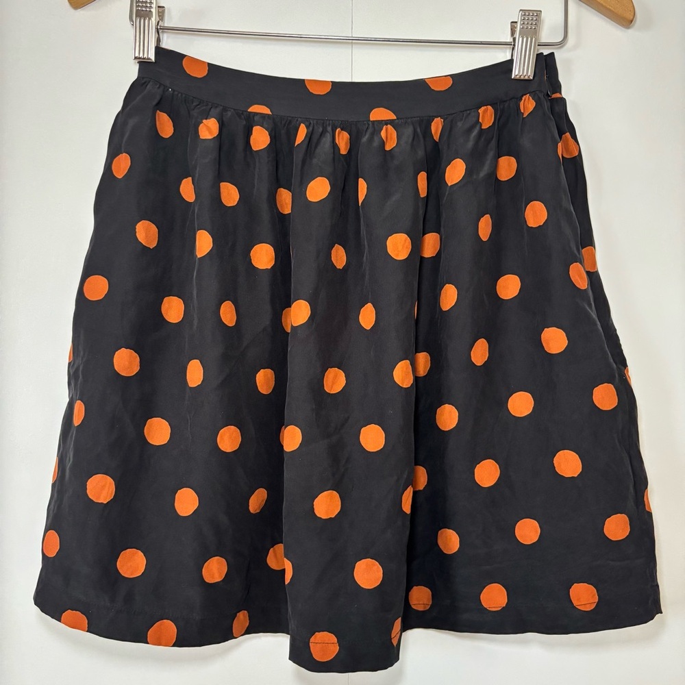 Steven Alan Women’s Silk Skater Skirt Black Orange Polka Dot XS